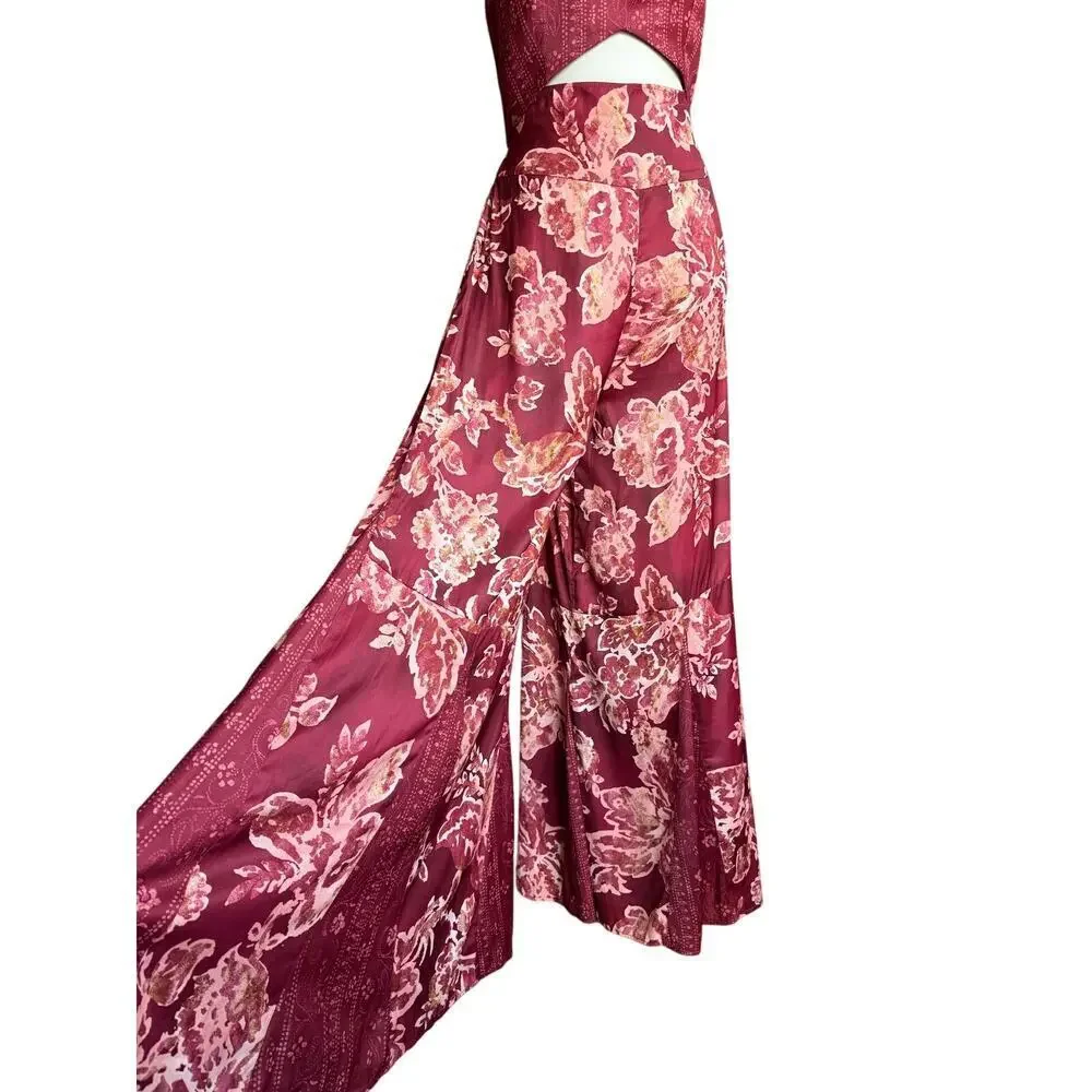 Free People Silky Juliet Jumpsuit Strapless Floral Wide Leg Jumpsuit Size Medium